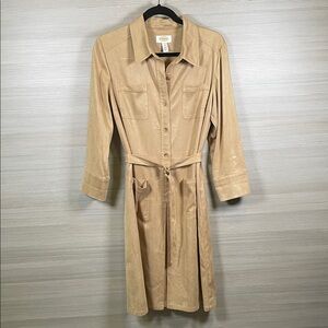 Talbots Retro Faux Suede Camel Classic Shirt Dress | Size 10